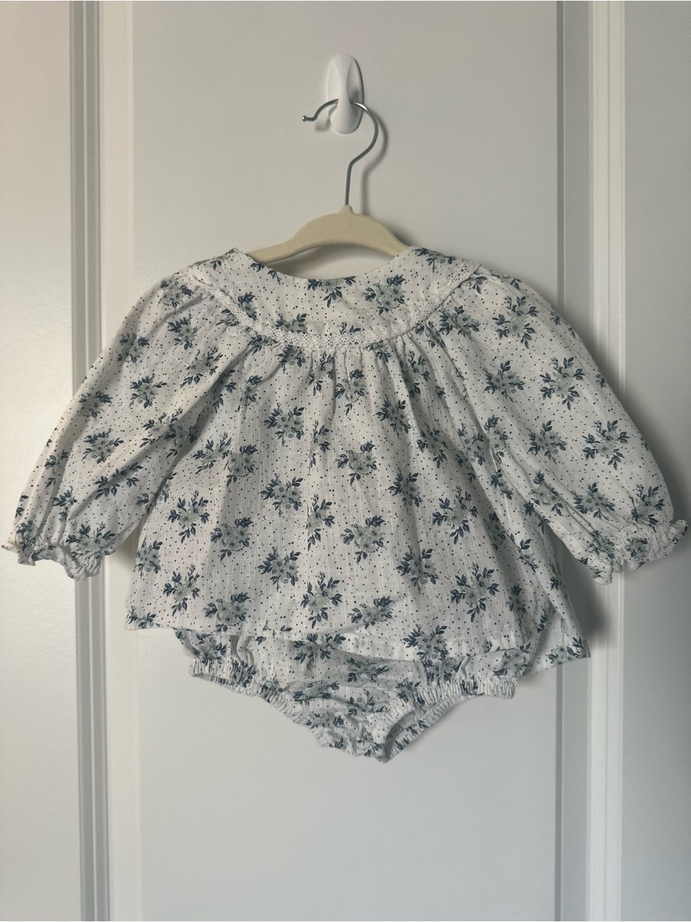 Mango Kids White Floral Baby Dress and Bloomers Set 0-3M